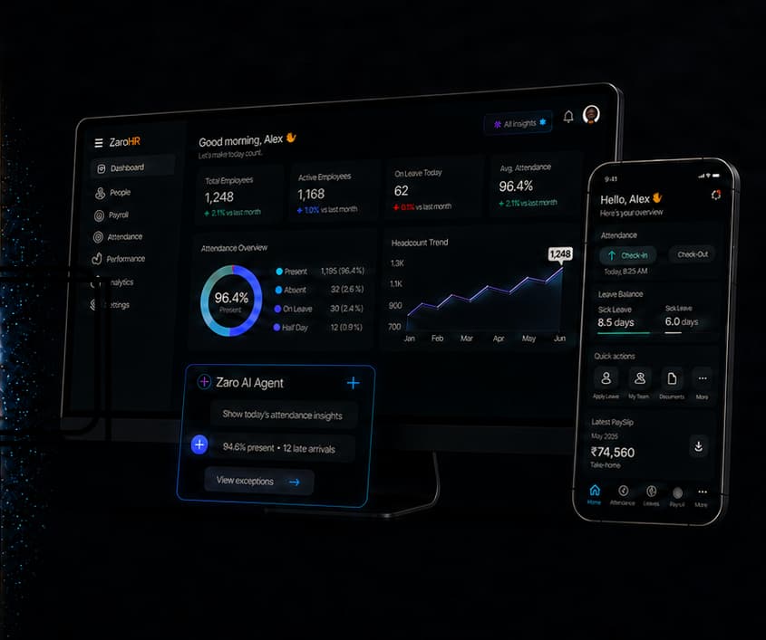 ZaroTech AI HR platform on desktop and mobile